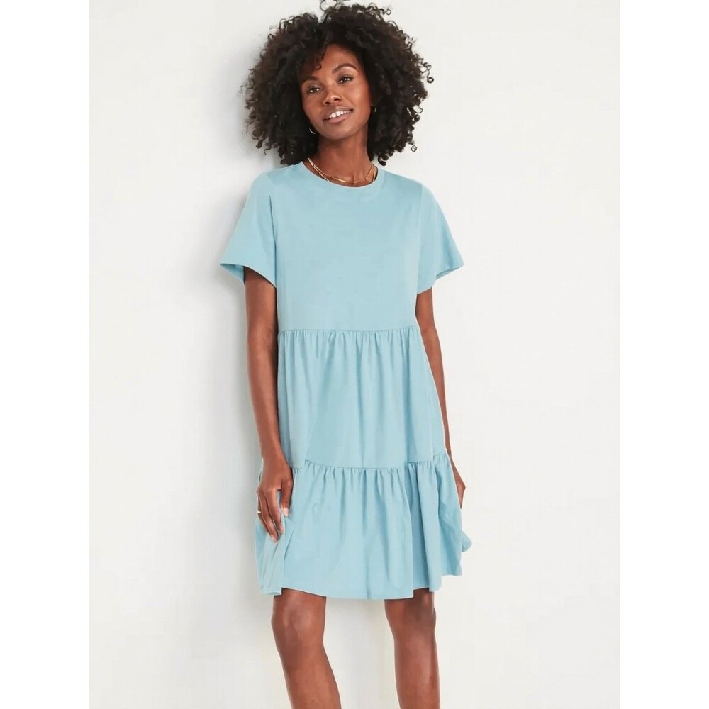 Old Navy NWT Teal Tiered Mini Swing Dress | 100% Cotton Natural Fiber | Size XL